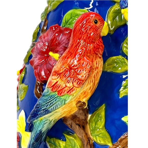 Signature Home Collection 'Bird' Parrots Vibrant Majolica 14.5" Ceramic Art Vase - Picture 2 of 11